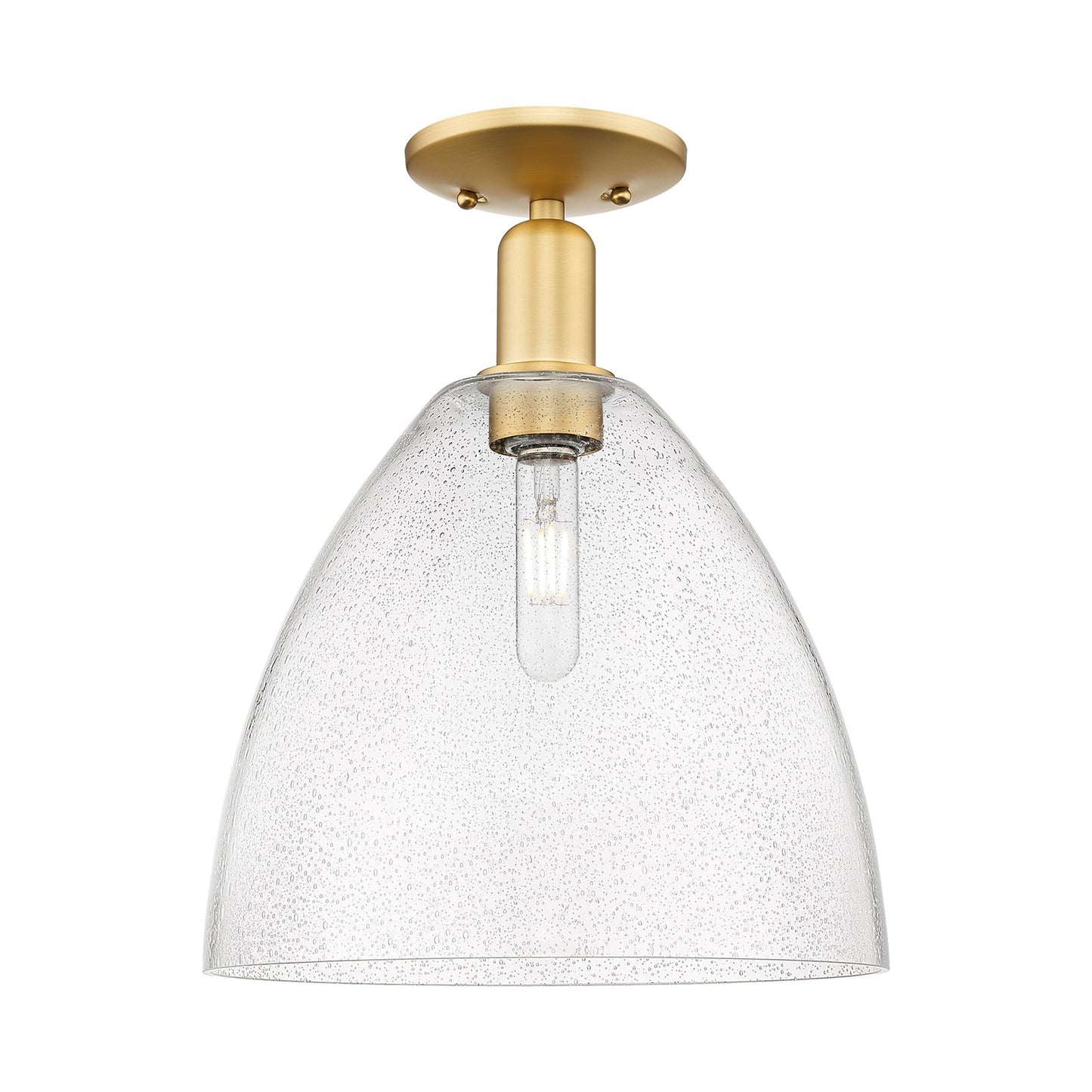 Innovations Bristol 12in 1-Light Semi-Flush Mount | Industrial Satin Gold Steel and Seedy Glass | Damp-Rated Entryway & Hallway | Model 716-1C-SG-GBD-124