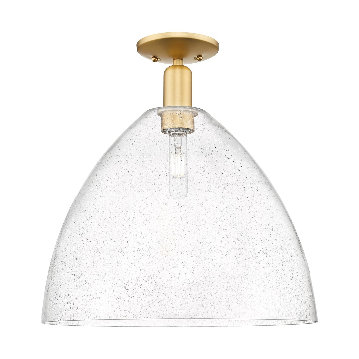 Innovations Bristol 16in 1-Light Semi-Flush Mount | Industrial Satin Gold Steel and Seedy Glass Dome Shade | Damp-Rated Entryway | Model 716-1C-SG-GBD-164