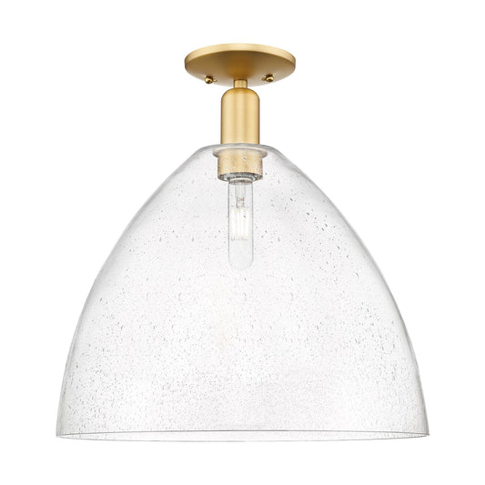 Innovations Bristol 16in 1-Light Semi-Flush Mount | Industrial Satin Gold Steel and Seedy Glass Dome Shade | Damp-Rated Entryway | Model 716-1C-SG-GBD-164