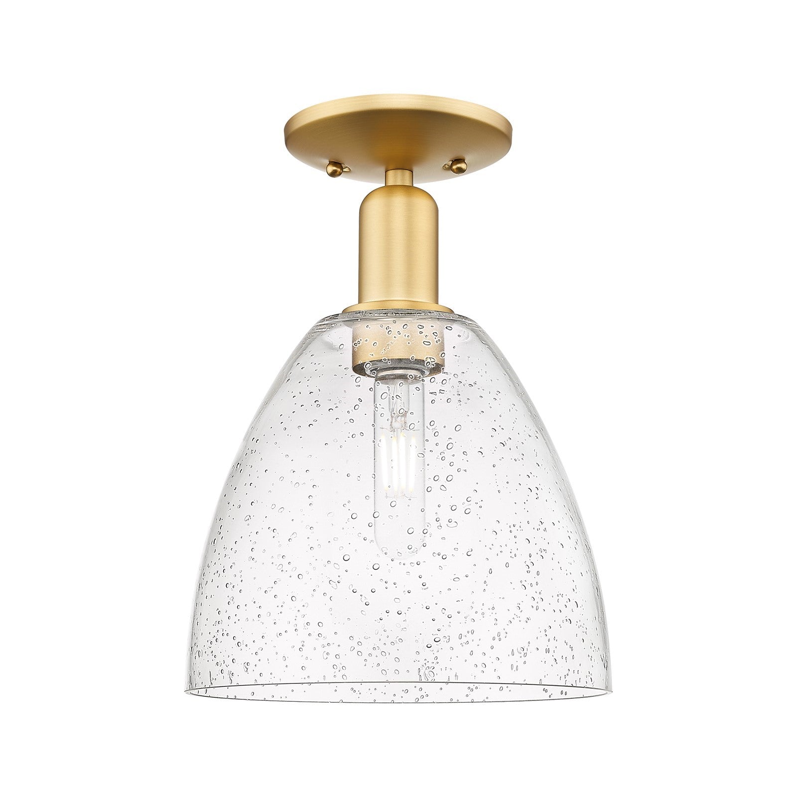 Innovations Bristol 9in 1-Light Semi-Flush Mount | Industrial Satin Gold Steel and Seedy Glass Dome | Entryway & Hallway | 13 x 9 | Model 716-1C-SG-GBD-94