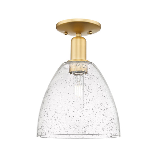 Innovations Bristol 9in 1-Light Semi-Flush Mount | Industrial Satin Gold Steel and Seedy Glass Dome | Entryway & Hallway | 13 x 9 | Model 716-1C-SG-GBD-94