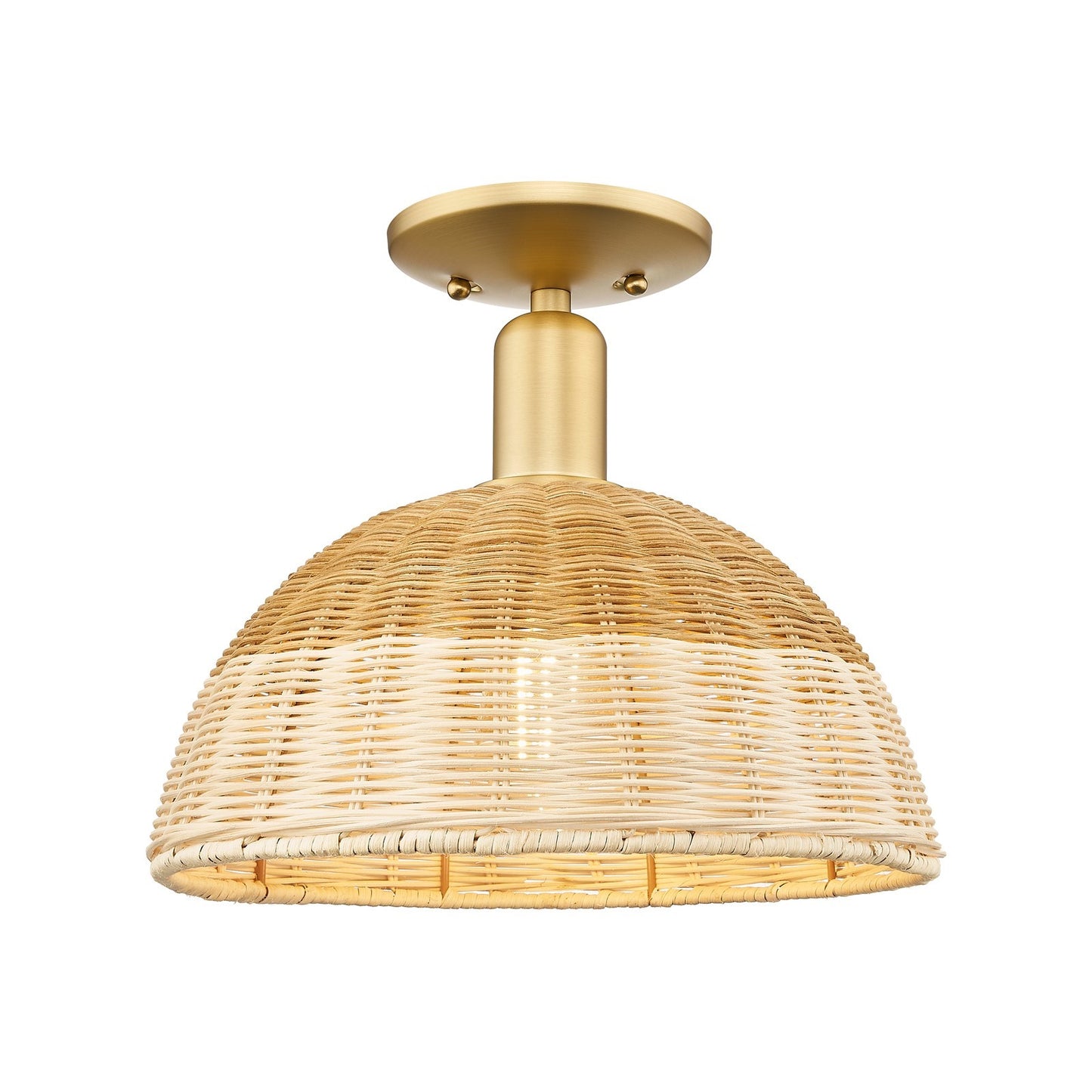Innovations Natural Ballston Dome 12in 1-Light Semi-Flush Mount | Farmhouse Satin Gold Steel and Natural Fiber Shade | Model 716-1C-SG-NBD2-12-NAT
