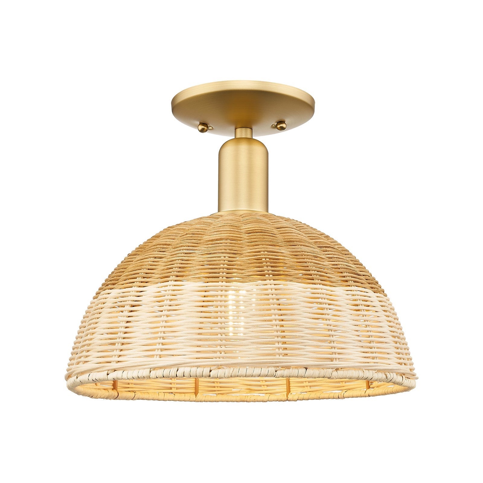 Innovations Natural Ballston Dome 12in 1-Light Semi-Flush Mount | Farmhouse Satin Gold Steel and Natural Fiber Shade | Model 716-1C-SG-NBD2-12-NAT