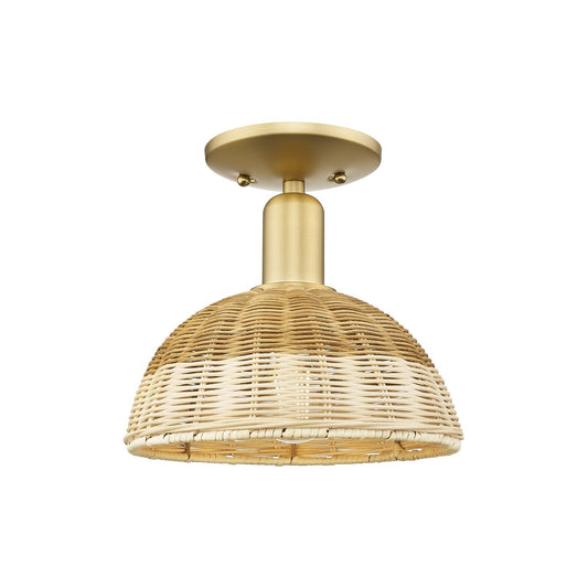 Innovations Natural Ballston Dome 9in 1-Light Semi-Flush Mount | Farmhouse Satin Gold Steel and Natural Fiber Dome Shade | Model 716-1C-SG-NBD2-9-NAT