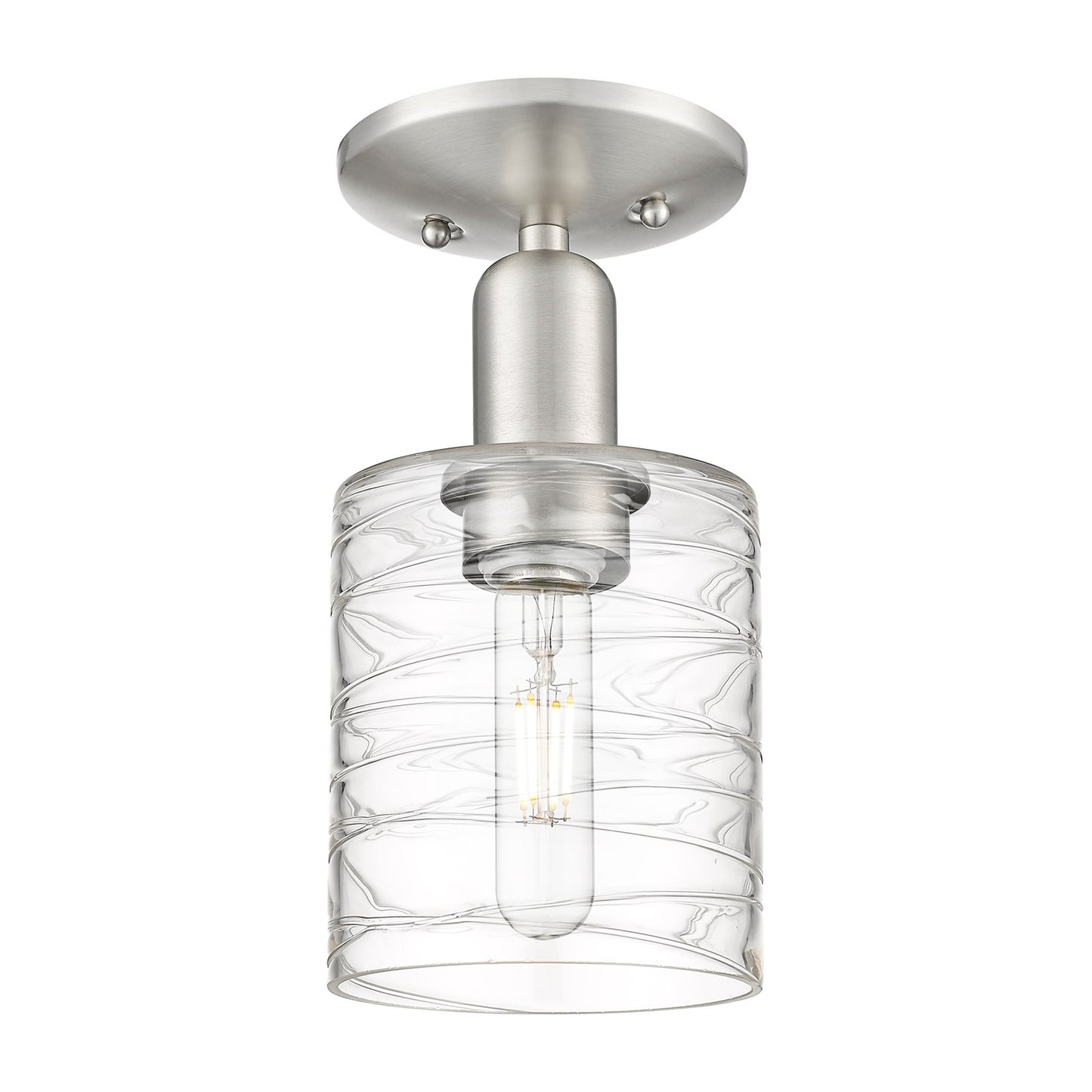 Innovations Cobbleskill 5in 1-Light Semi-Flush Mount | Industrial Brushed Satin Nickel Steel and Deco Swirl Glass | Entryway & | Model 716-1C-SN-G1113