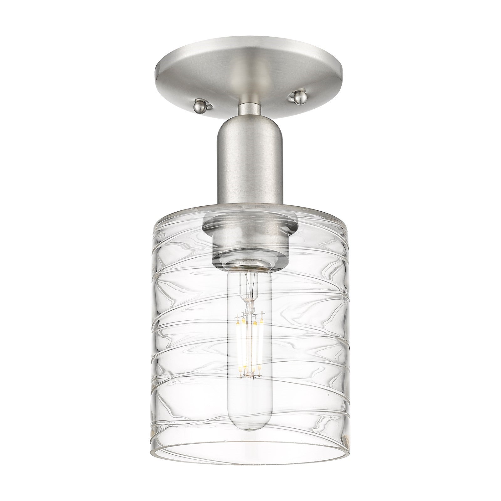 Innovations Cobbleskill 5in 1-Light Semi-Flush Mount | Industrial Brushed Satin Nickel Steel and Deco Swirl Glass | Entryway & | Model 716-1C-SN-G1113