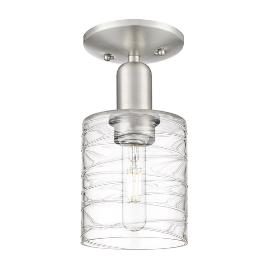 Innovations Cobbleskill 5in 1-Light Semi-Flush Mount | Industrial Brushed Satin Nickel Steel and Deco Swirl Glass | Entryway & | Model 716-1C-SN-G1113