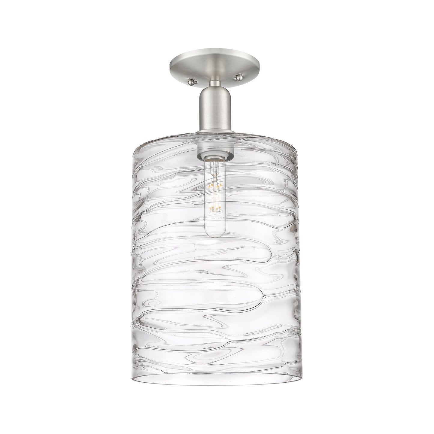 Innovations Cobbleskill 9in 1-Light Semi-Flush Mount | Industrial Brushed Satin Nickel Steel and Deco Swirl Clear Glass | Model 716-1C-SN-G1113-L