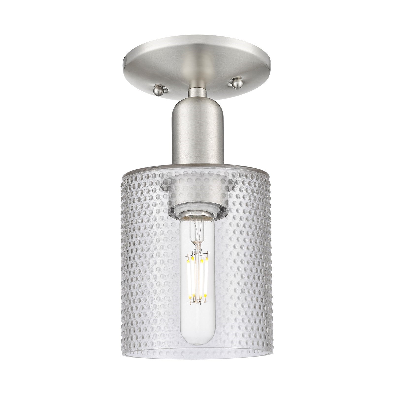 Innovations Cobbleskill 5in 1-Light Semi-Flush Mount | Industrial Brushed Satin Nickel and Clear Glass | Hallway & Entryway | 5 x 5 | Model 716-1C-SN-G112