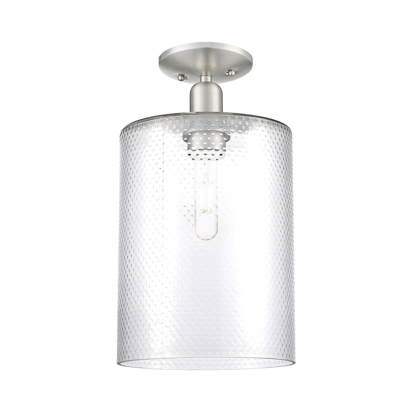 Innovations Cobbleskill 9in 1-Light Semi-Flush Mount | Industrial Brushed Satin Nickel Steel and Clear Glass | Entryway & Hallway | Model 716-1C-SN-G112-L