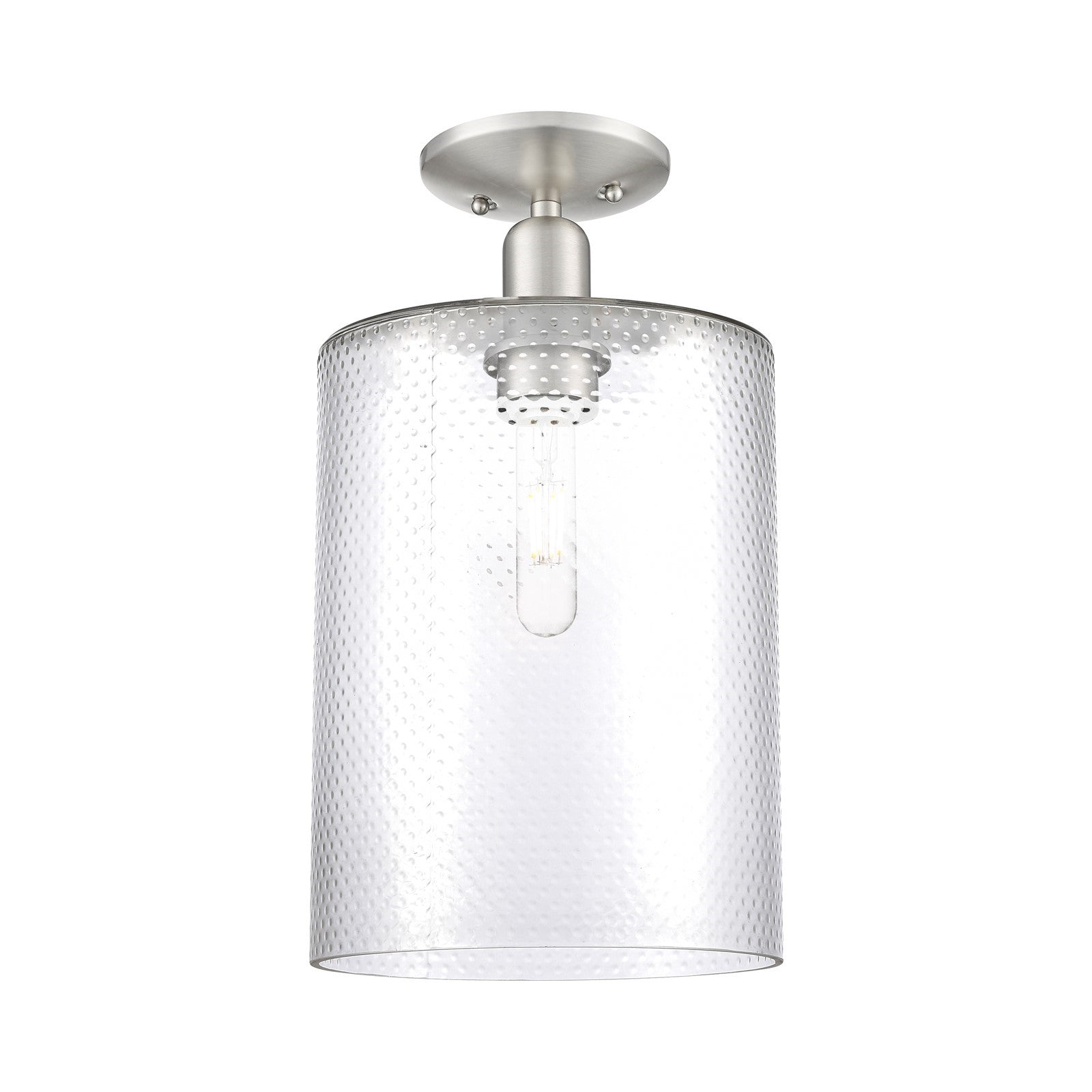 Innovations Cobbleskill 9in 1-Light Semi-Flush Mount | Industrial Brushed Satin Nickel Steel and Clear Glass | Entryway & Hallway | Model 716-1C-SN-G112-L