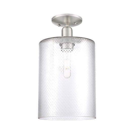 Innovations Cobbleskill 9in 1-Light Semi-Flush Mount | Industrial Brushed Satin Nickel Steel and Clear Glass | Entryway & Hallway | Model 716-1C-SN-G112-L