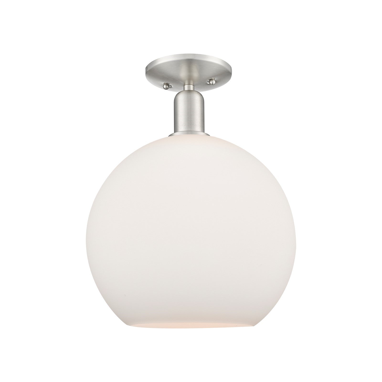 Innovations Athens 12in 1-Light Semi-Flush Mount | Industrial Brushed Satin Nickel and Matte White Glass | Kitchen & Hallway | Model 716-1C-SN-G121-12
