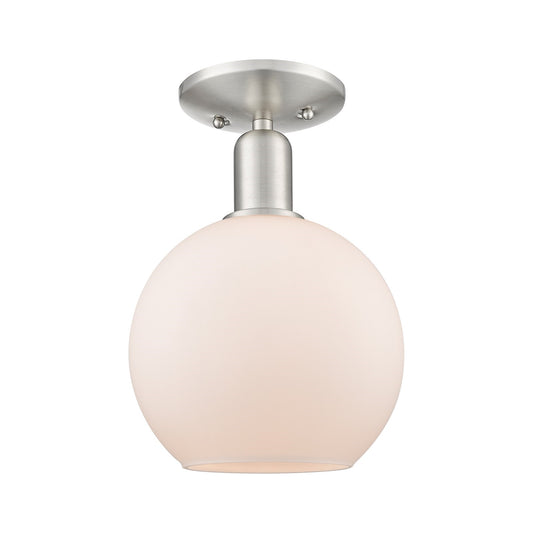 Innovations Athens 8in 1-Light Semi-Flush Mount | Industrial Brushed Satin Nickel and Matte White Glass | Kitchen & Hallway | 8 x | Model 716-1C-SN-G121-8