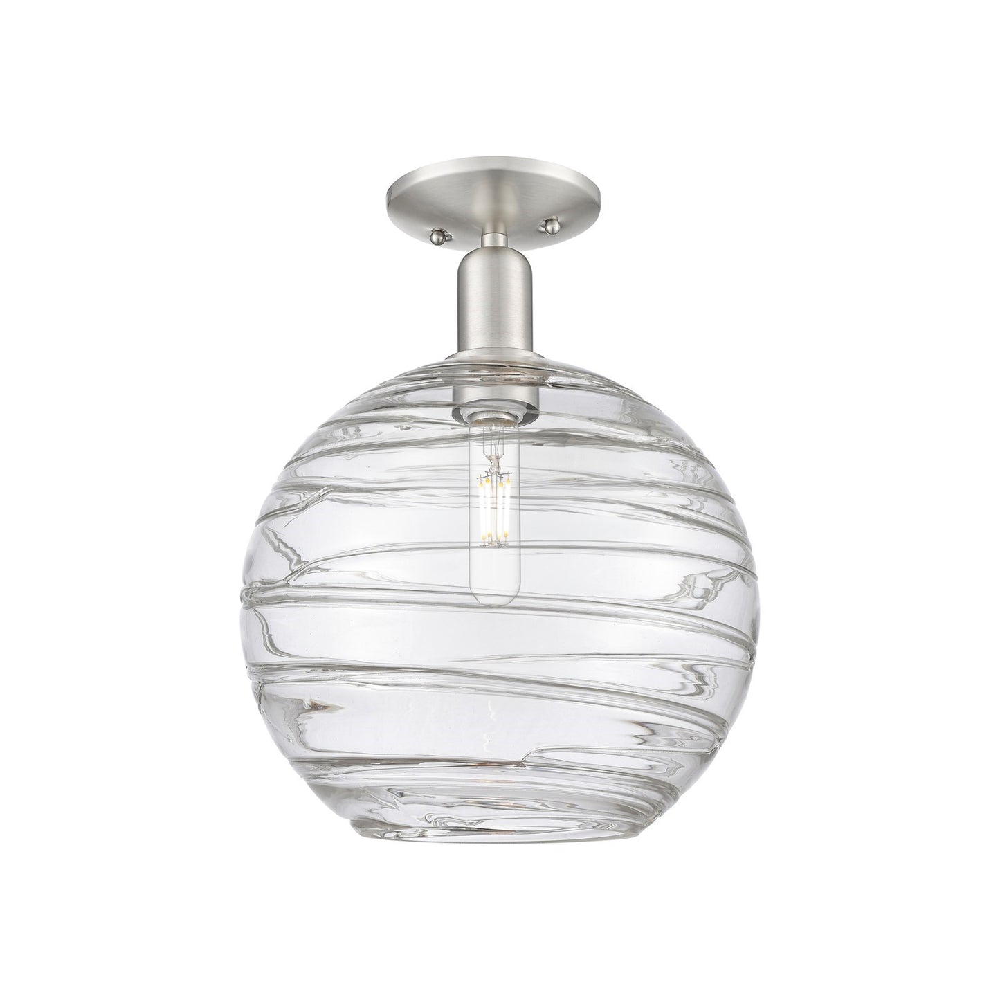 Innovations Athens Deco Swirl 12in 1-Light Semi-Flush Mount | Industrial Brushed Satin Nickel and Clear Glass | Entryway & | Model 716-1C-SN-G1213-12CL