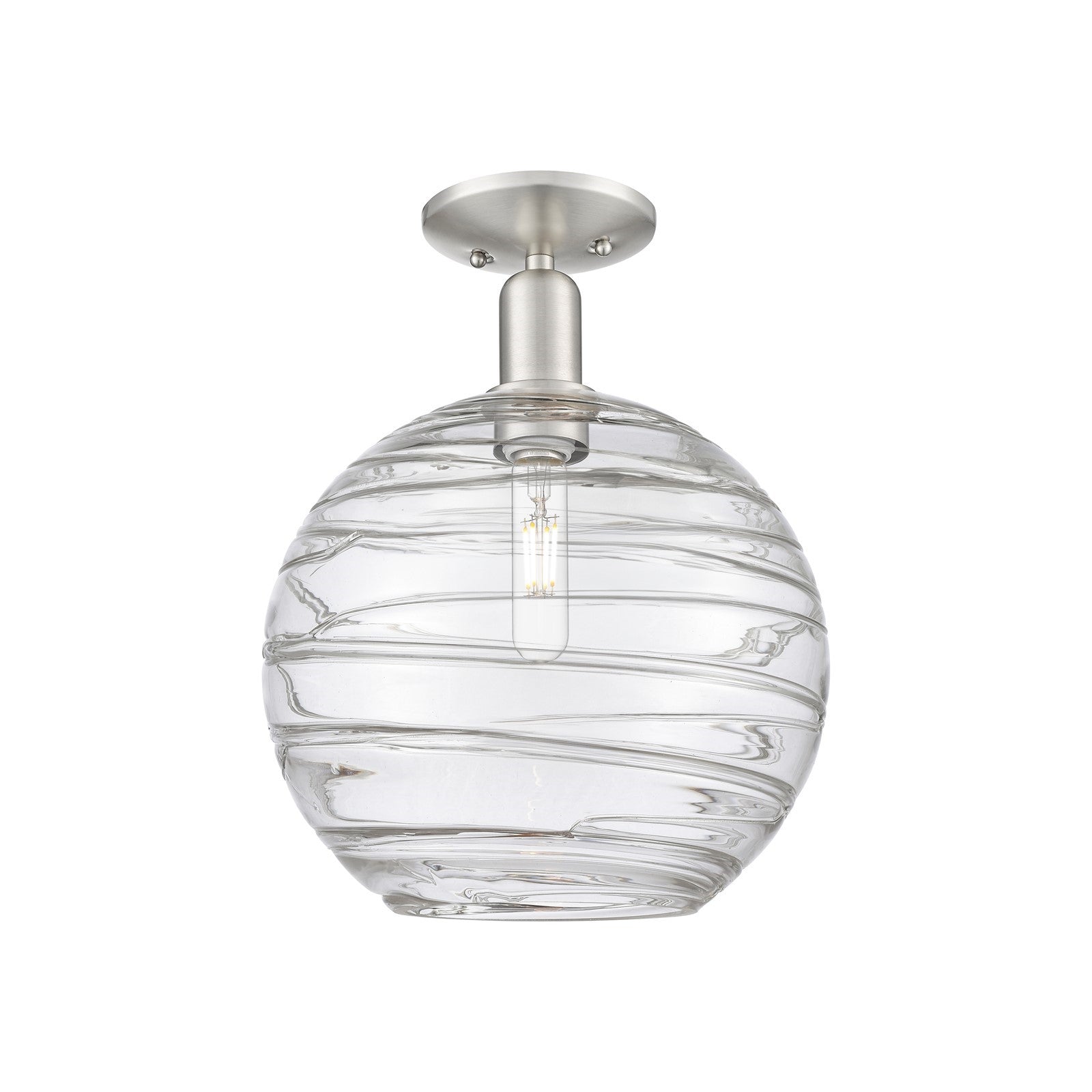 Innovations Athens Deco Swirl 12in 1-Light Semi-Flush Mount | Industrial Brushed Satin Nickel and Clear Glass | Entryway & | Model 716-1C-SN-G1213-12CL
