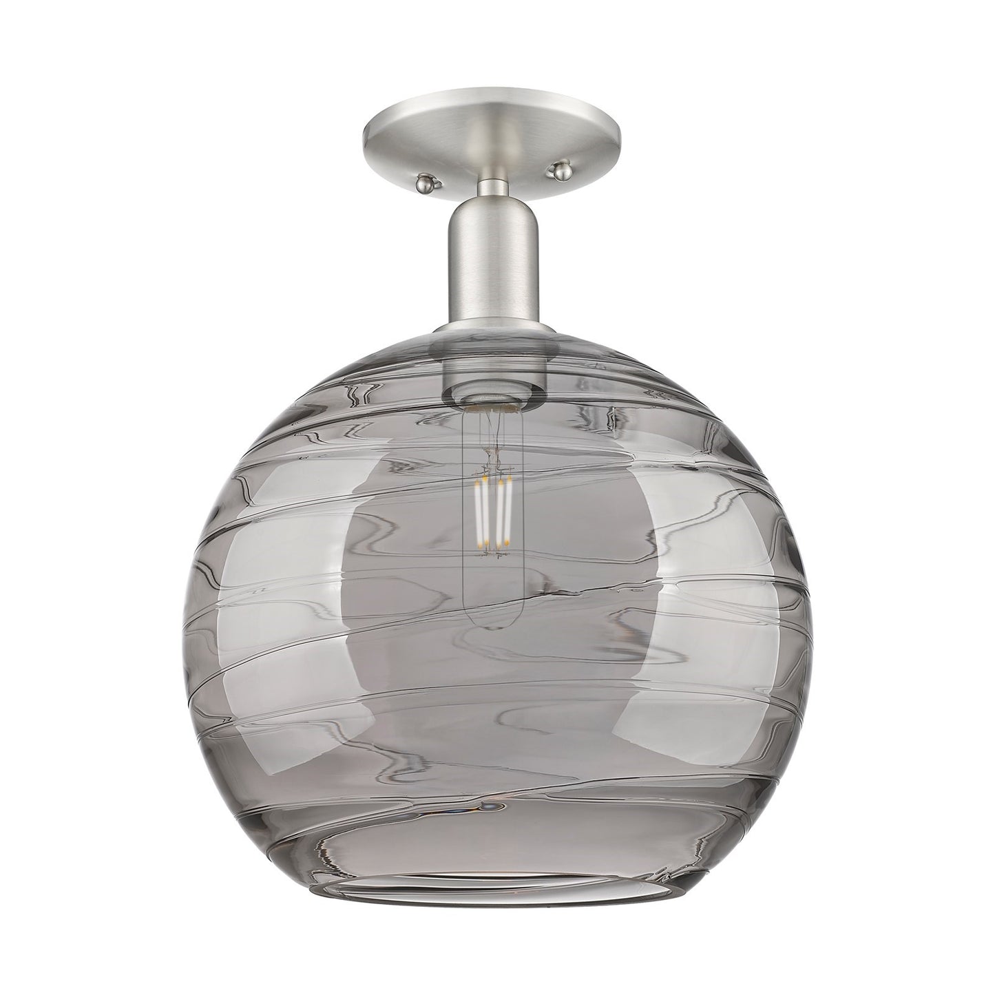 Innovations Athens Deco Swirl 12in 1-Light Semi-Flush Mount | Industrial Brushed Satin Nickel and Light Smoke Glass | Model 716-1C-SN-G1213-12SM