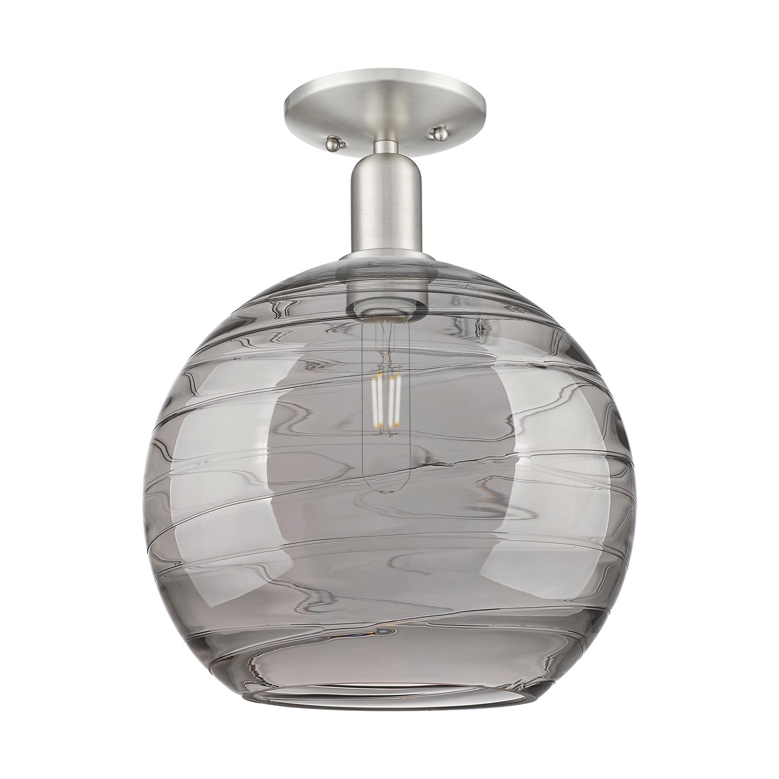 Innovations Athens Deco Swirl 12in 1-Light Semi-Flush Mount | Industrial Brushed Satin Nickel and Light Smoke Glass | Model 716-1C-SN-G1213-12SM