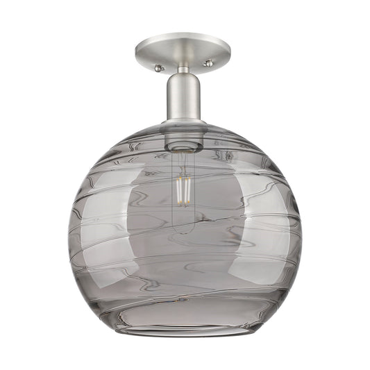 Innovations Athens Deco Swirl 12in 1-Light Semi-Flush Mount | Industrial Brushed Satin Nickel and Light Smoke Glass | Model 716-1C-SN-G1213-12SM