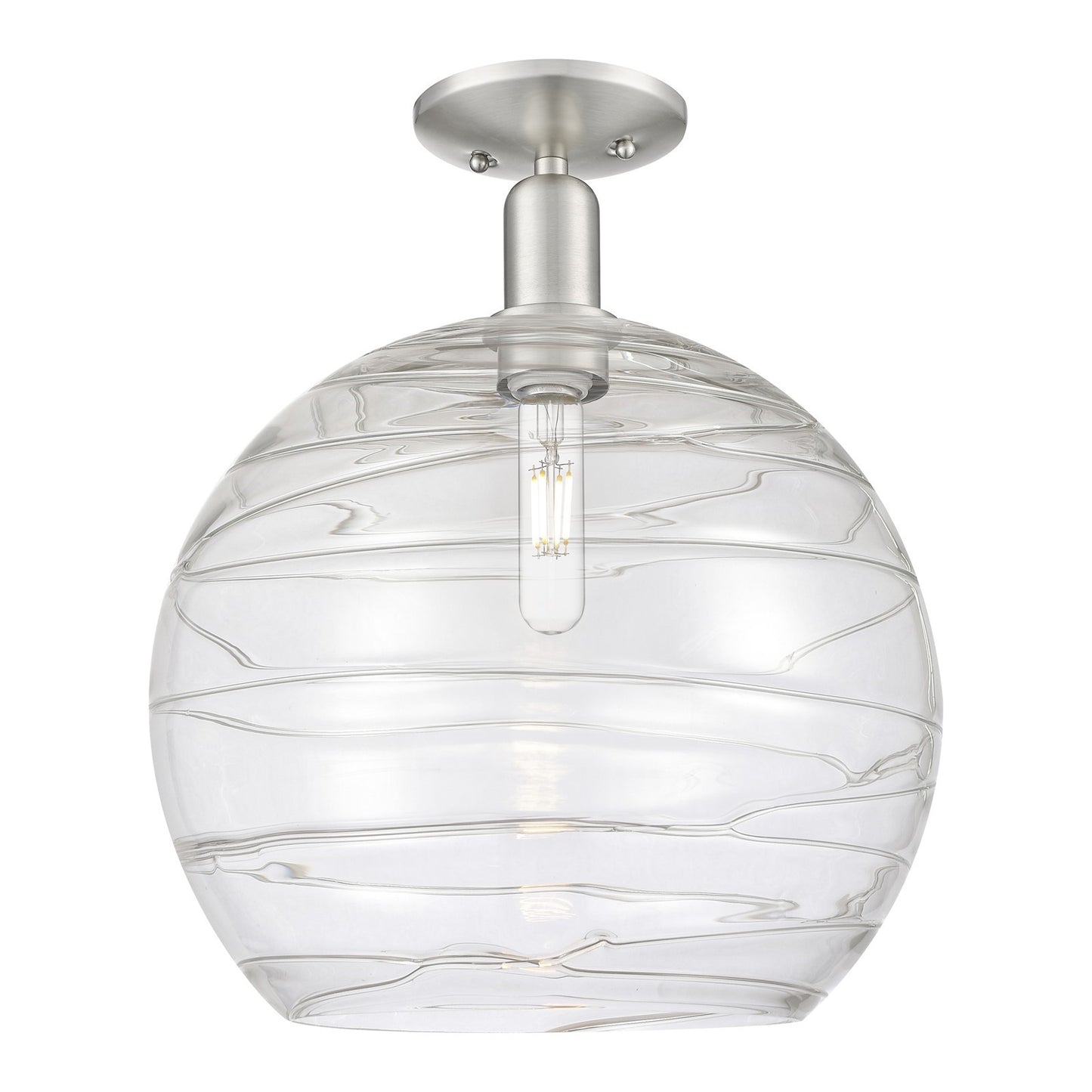 Innovations Athens Deco Swirl 14in 1-Light Semi-Flush Mount | Industrial Brushed Satin Nickel and Clear Deco Swirl Glass | Model 716-1C-SN-G1213-14CL