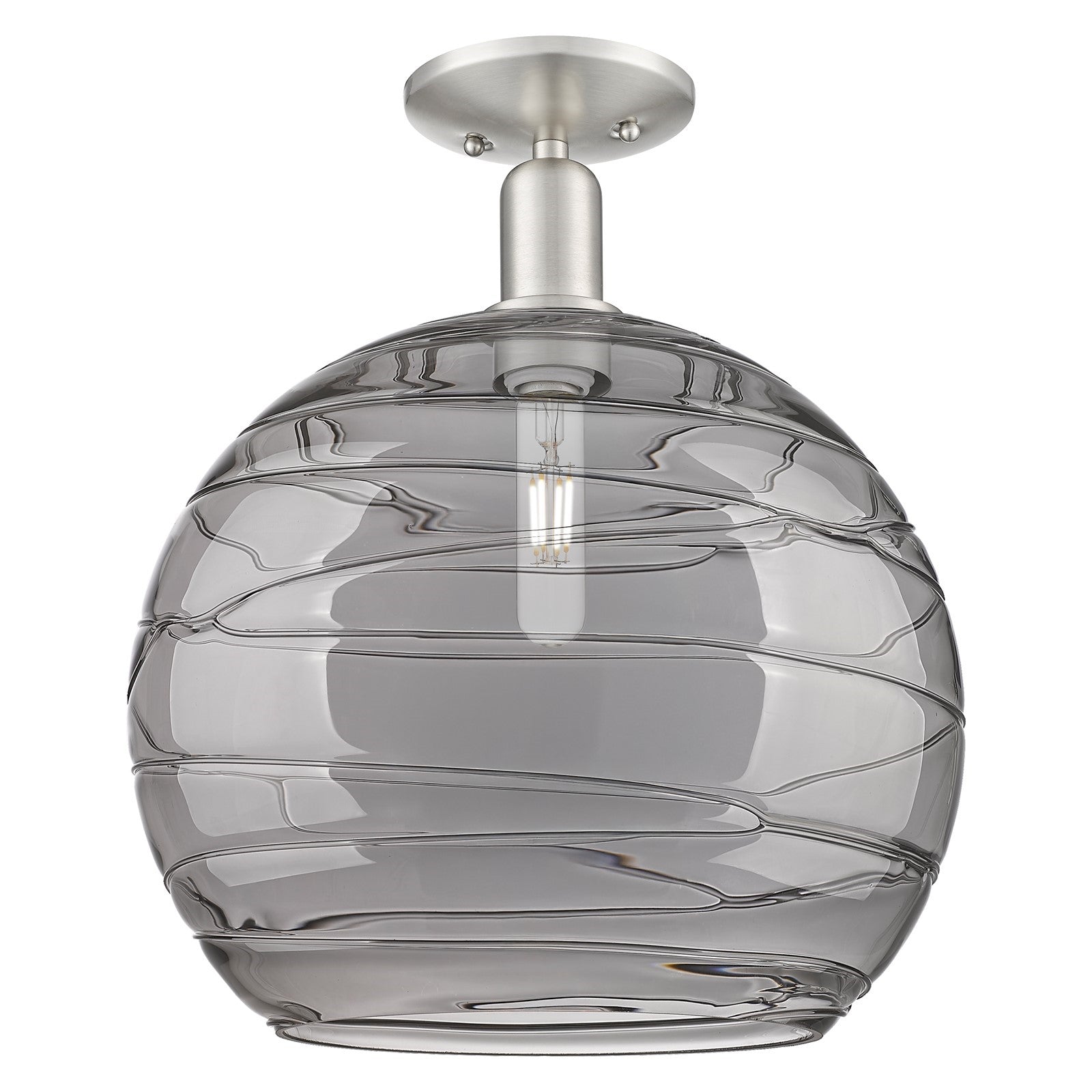 Innovations Athens Deco Swirl 14in 1-Light Semi-Flush Mount | Industrial Brushed Satin Nickel and Light Smoke Glass | Model 716-1C-SN-G1213-14SM