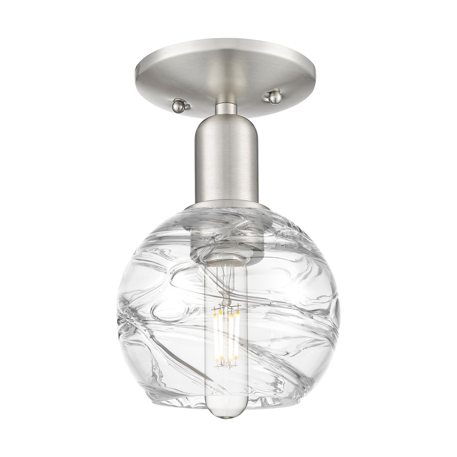 Innovations Athens Deco Swirl 6in 1-Light Semi-Flush Mount | Industrial Brushed Satin Nickel and Clear Deco Swirl Glass | Model 716-1C-SN-G1213-6CL
