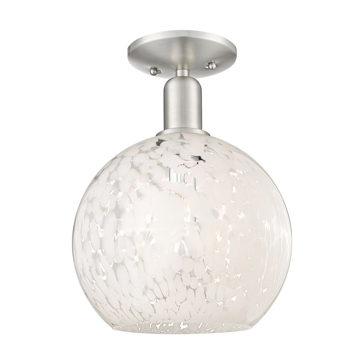 Innovations Lighting White Mouchette 10in 1-Light Semi-Flush Mount | Industrial Brushed Satin Nickel and White Glass | Model 716-1C-SN-G1216-10WM