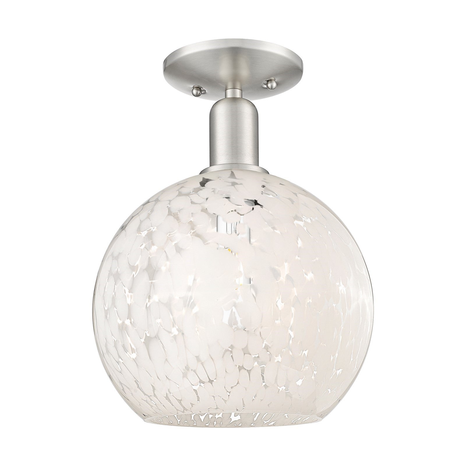Innovations Lighting White Mouchette 10in 1-Light Semi-Flush Mount | Industrial Brushed Satin Nickel and White Glass | Model 716-1C-SN-G1216-10WM