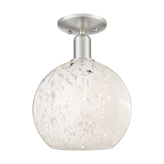 Innovations Lighting White Mouchette 10in 1-Light Semi-Flush Mount | Industrial Brushed Satin Nickel and White Glass | Model 716-1C-SN-G1216-10WM