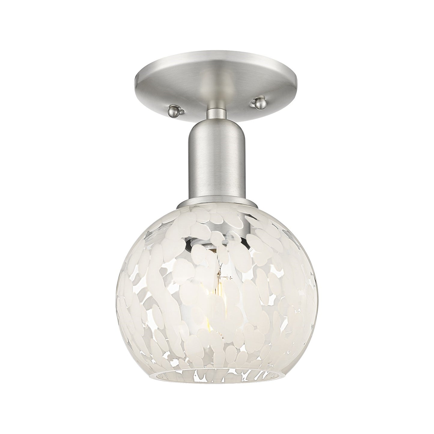 Innovations White Mouchette 6in 1-Light Semi-Flush Mount | Industrial Brushed Satin Nickel and White Glass | Damp-Rated | Model 716-1C-SN-G1216-6WM