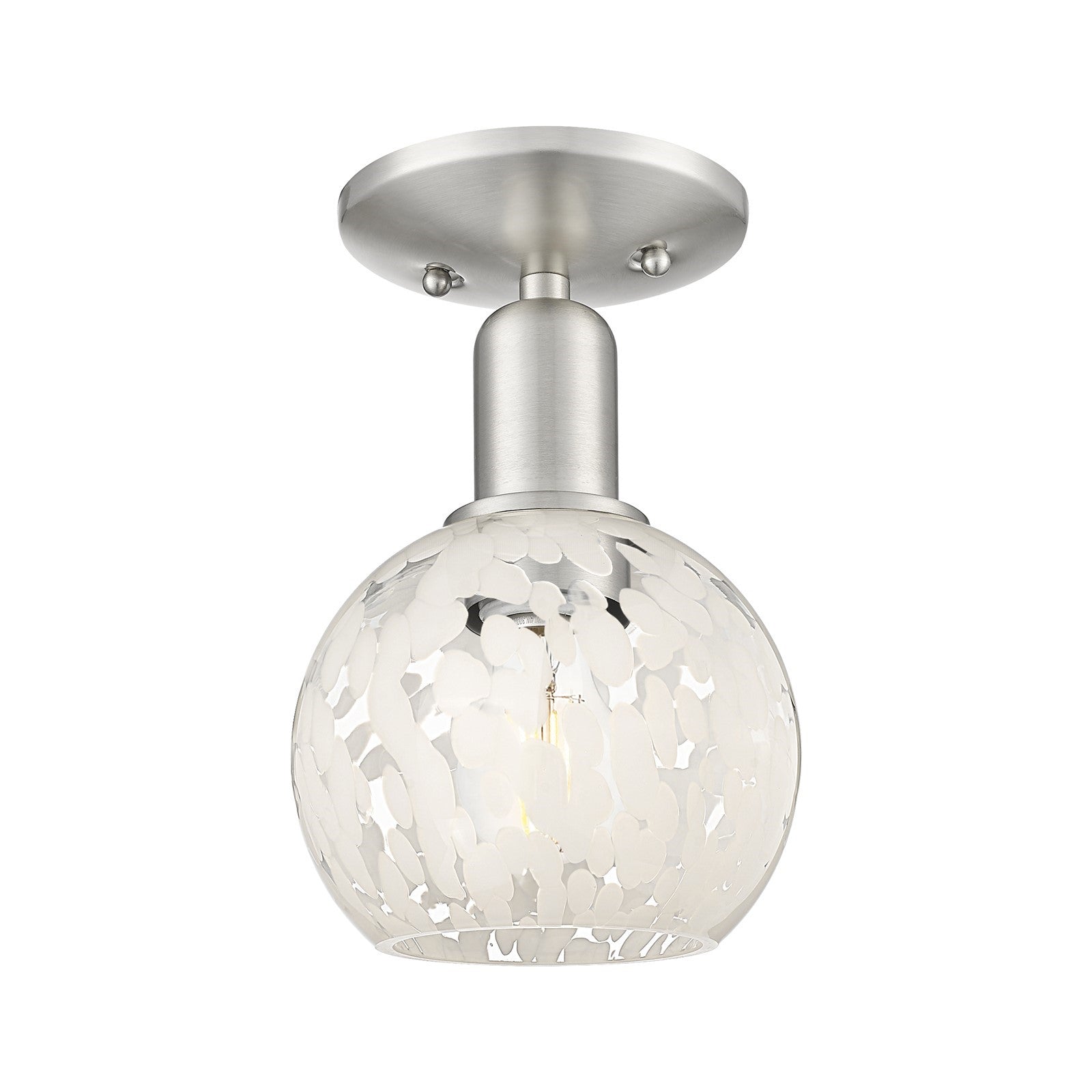 Innovations White Mouchette 6in 1-Light Semi-Flush Mount | Industrial Brushed Satin Nickel and White Glass | Damp-Rated | Model 716-1C-SN-G1216-6WM
