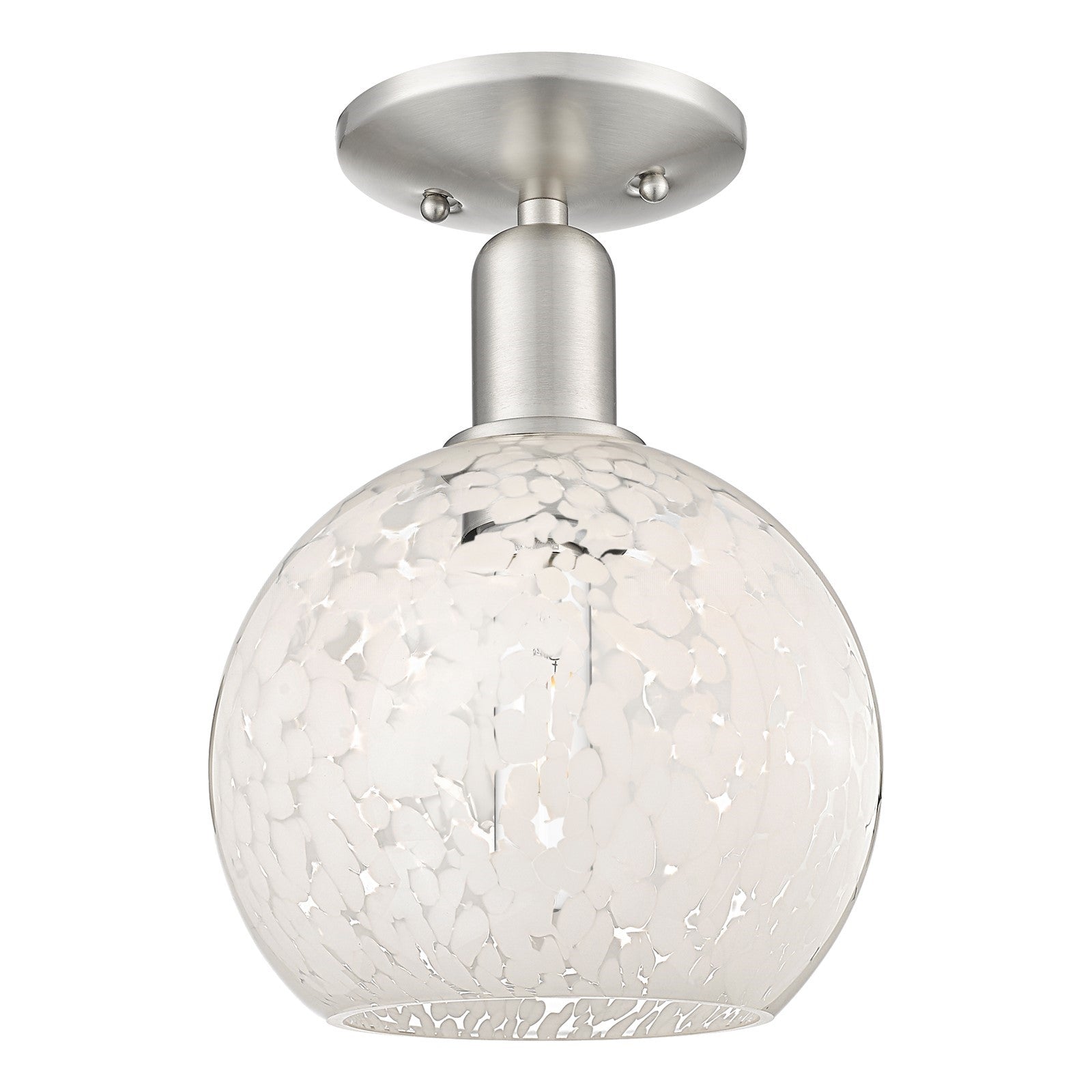 Innovations White Mouchette 8in 1-Light Semi-Flush Mount | Industrial Brushed Satin Nickel and White Glass | Entryway & | Model 716-1C-SN-G1216-8WM