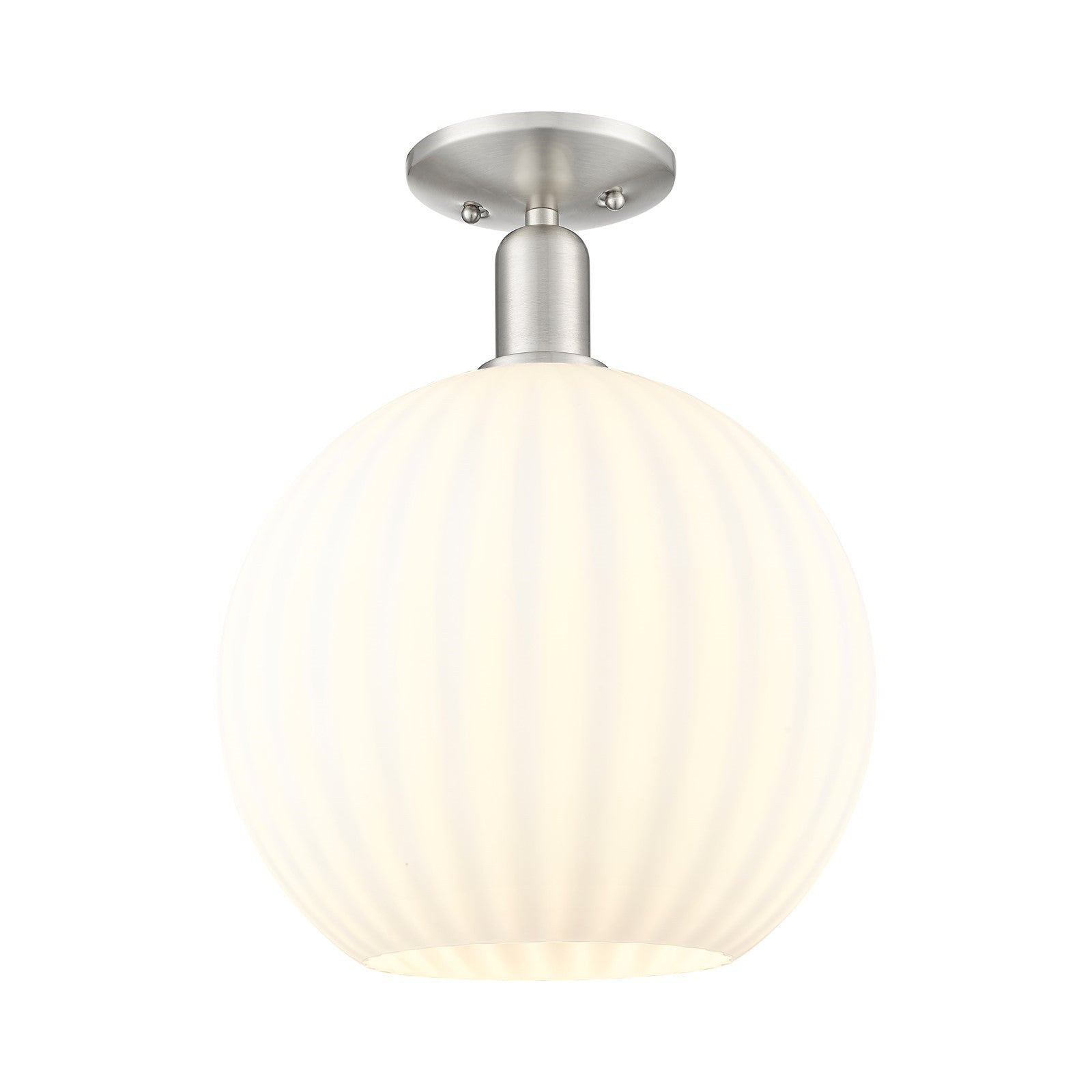 Innovations Lighting Arcadia 12in 1-Light Semi-Flush Mount | Industrial Brushed Satin Nickel and White Venetian Glass | Model 716-1C-SN-G1217-12WV