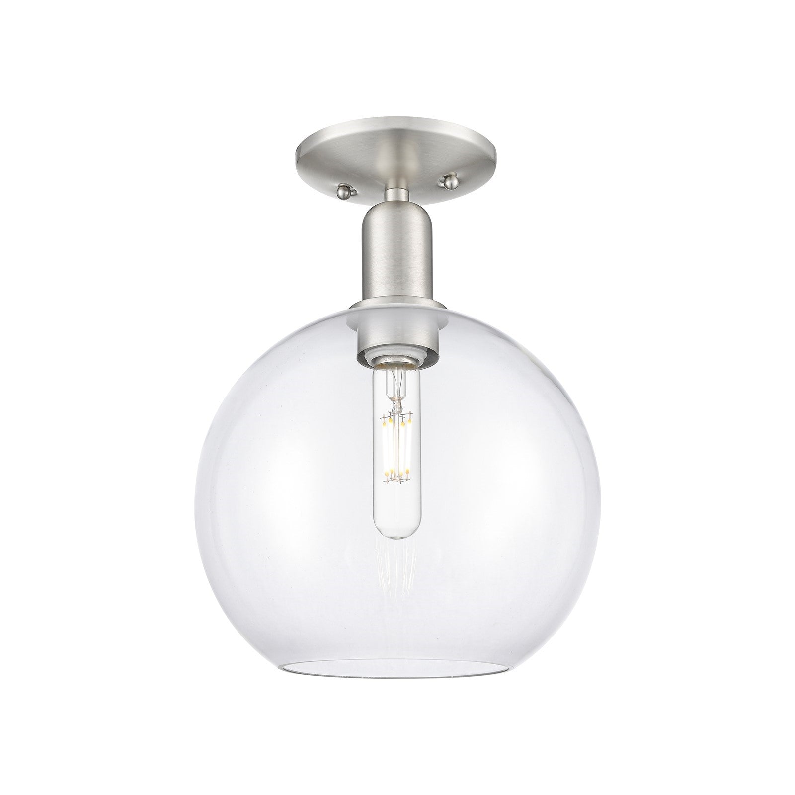 Innovations Athens 10in 1-Light Semi-Flush Mount | Industrial Brushed Satin Nickel and Clear Glass | Entryway & Hallway | 10 x | Model 716-1C-SN-G122-10