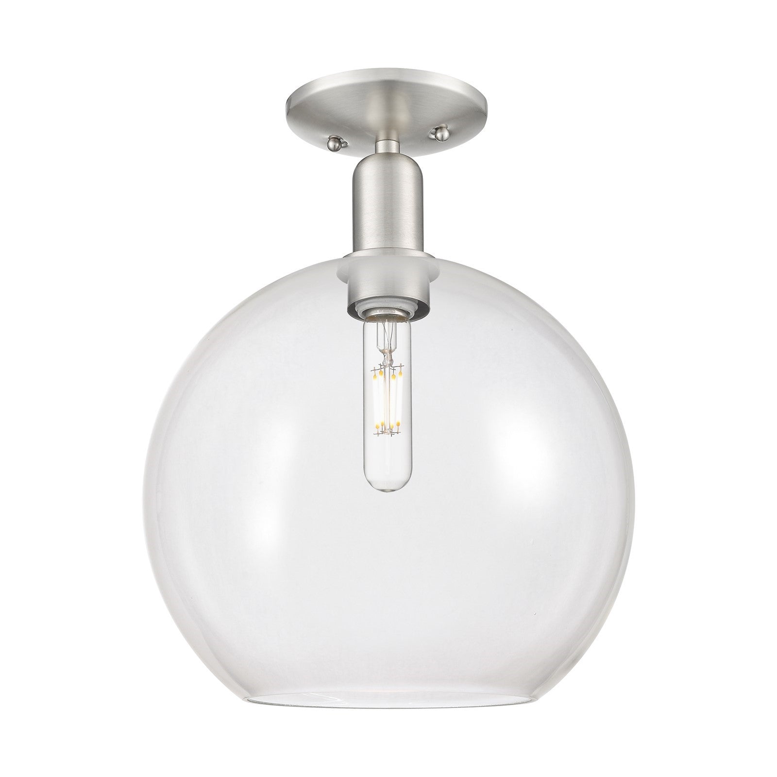 Innovations Athens 12in 1-Light Semi-Flush Mount | Industrial Brushed Satin Nickel Steel and Clear Glass | Entryway & Hallway | Model 716-1C-SN-G122-12