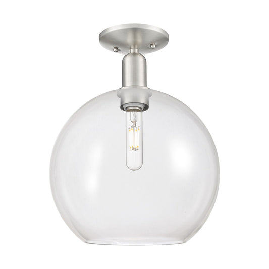 Innovations Athens 12in 1-Light Semi-Flush Mount | Industrial Brushed Satin Nickel Steel and Clear Glass | Entryway & Hallway | Model 716-1C-SN-G122-12