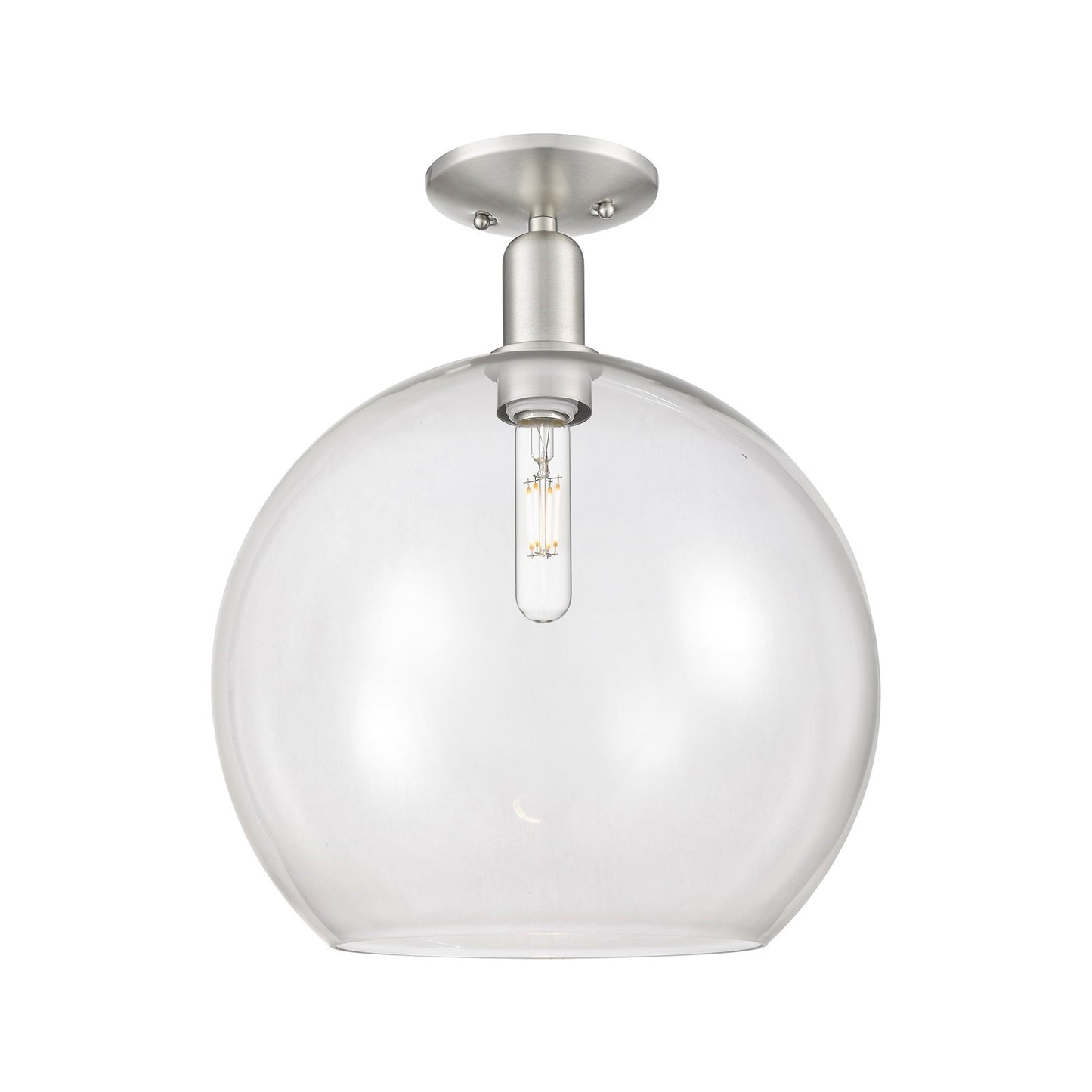 Innovations Athens 14in 1-Light Semi-Flush Mount | Industrial Brushed Satin Nickel Steel and Clear Glass | Entryway & Hallway | Model 716-1C-SN-G122-14