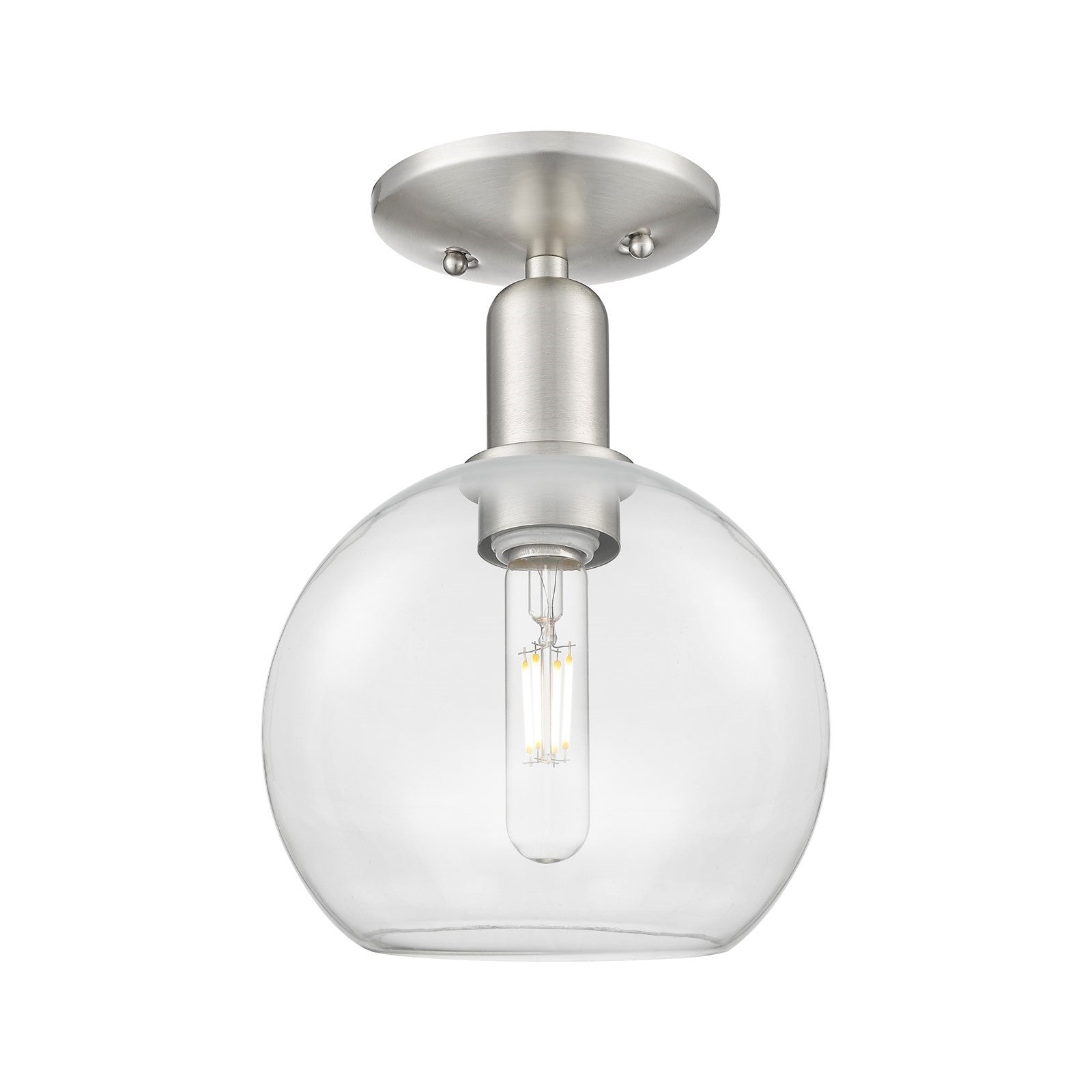 Innovations Athens 8in 1-Light Semi-Flush Mount | Industrial Brushed Satin Nickel Steel and Clear Glass | Hallway & Entryway | 8 | Model 716-1C-SN-G122-8