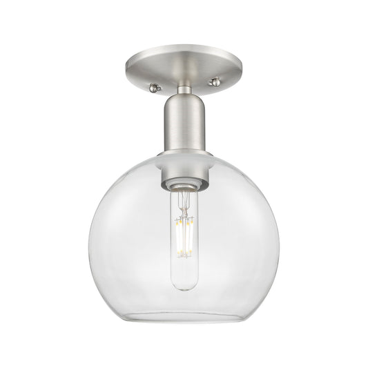 Innovations Athens 8in 1-Light Semi-Flush Mount | Industrial Brushed Satin Nickel Steel and Clear Glass | Hallway & Entryway | 8 | Model 716-1C-SN-G122-8