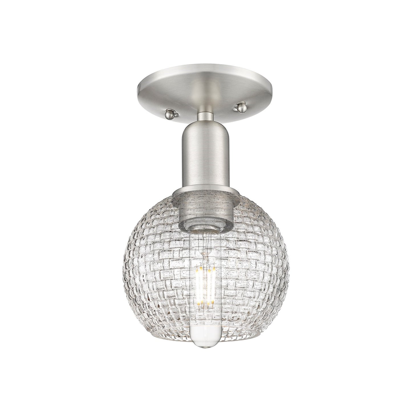 Innovations Athens 6in 1-Light Semi-Flush Mount | Industrial Brushed Satin Nickel and Clear Basket Weave Glass | Entryway & | Model 716-1C-SN-G122C-6CL