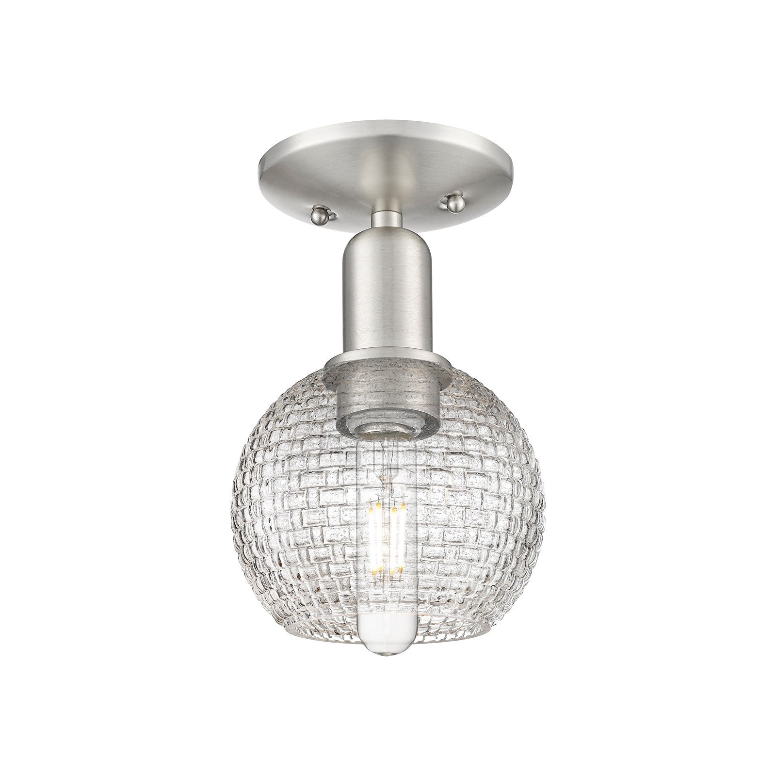 Innovations Athens 6in 1-Light Semi-Flush Mount | Industrial Brushed Satin Nickel and Clear Basket Weave Glass | Entryway & | Model 716-1C-SN-G122C-6CL