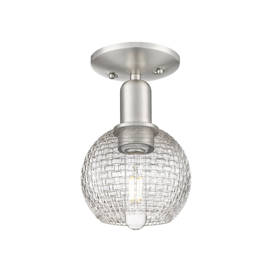 Innovations Athens 6in 1-Light Semi-Flush Mount | Industrial Brushed Satin Nickel and Clear Basket Weave Glass | Entryway & | Model 716-1C-SN-G122C-6CL
