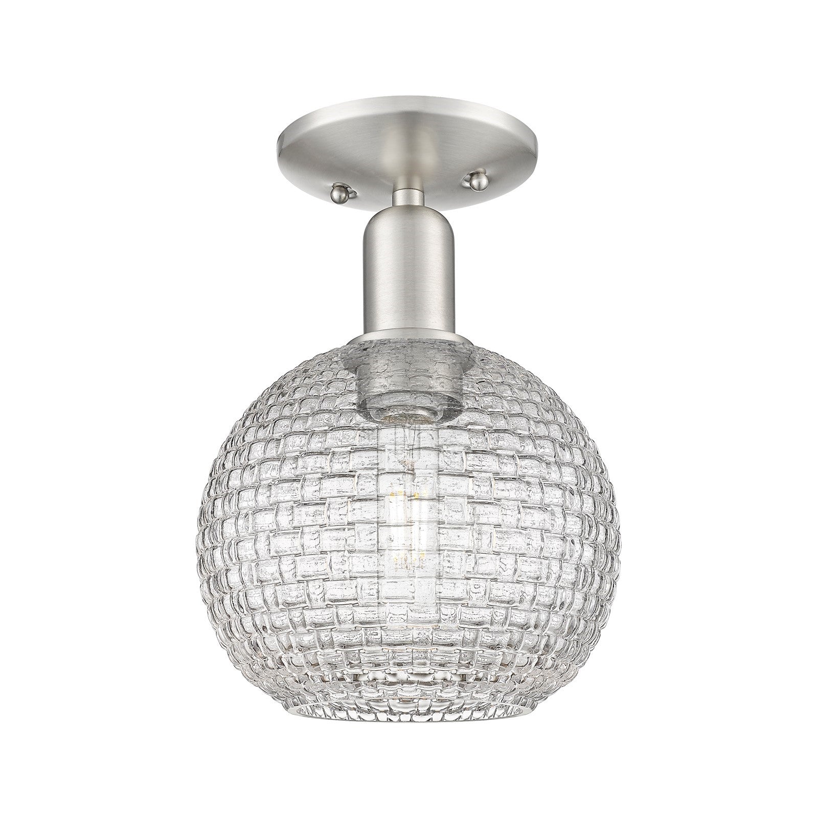 Innovations Athens 8in 1-Light Semi-Flush Mount | Industrial Brushed Satin Nickel and Clear Basket Weave Glass | Hallway & | Model 716-1C-SN-G122C-8CL