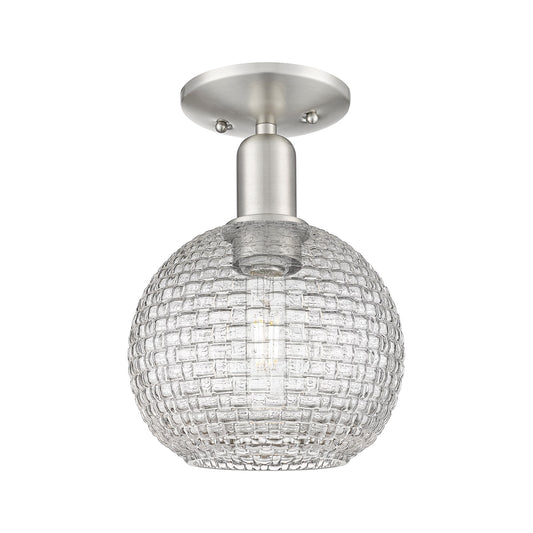 Innovations Athens 8in 1-Light Semi-Flush Mount | Industrial Brushed Satin Nickel and Clear Basket Weave Glass | Hallway & | Model 716-1C-SN-G122C-8CL