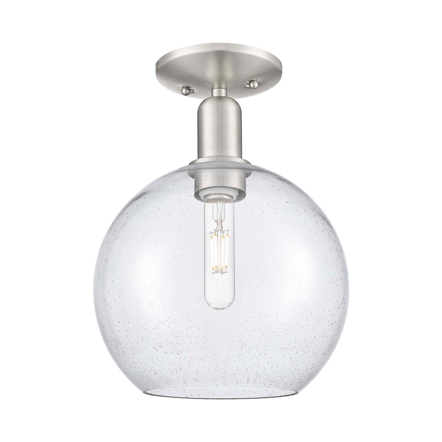 Innovations Athens 10in 1-Light Semi-Flush Mount | Industrial Brushed Satin Nickel Steel and Seedy Glass | Entryway & Hallway | Model 716-1C-SN-G124-10