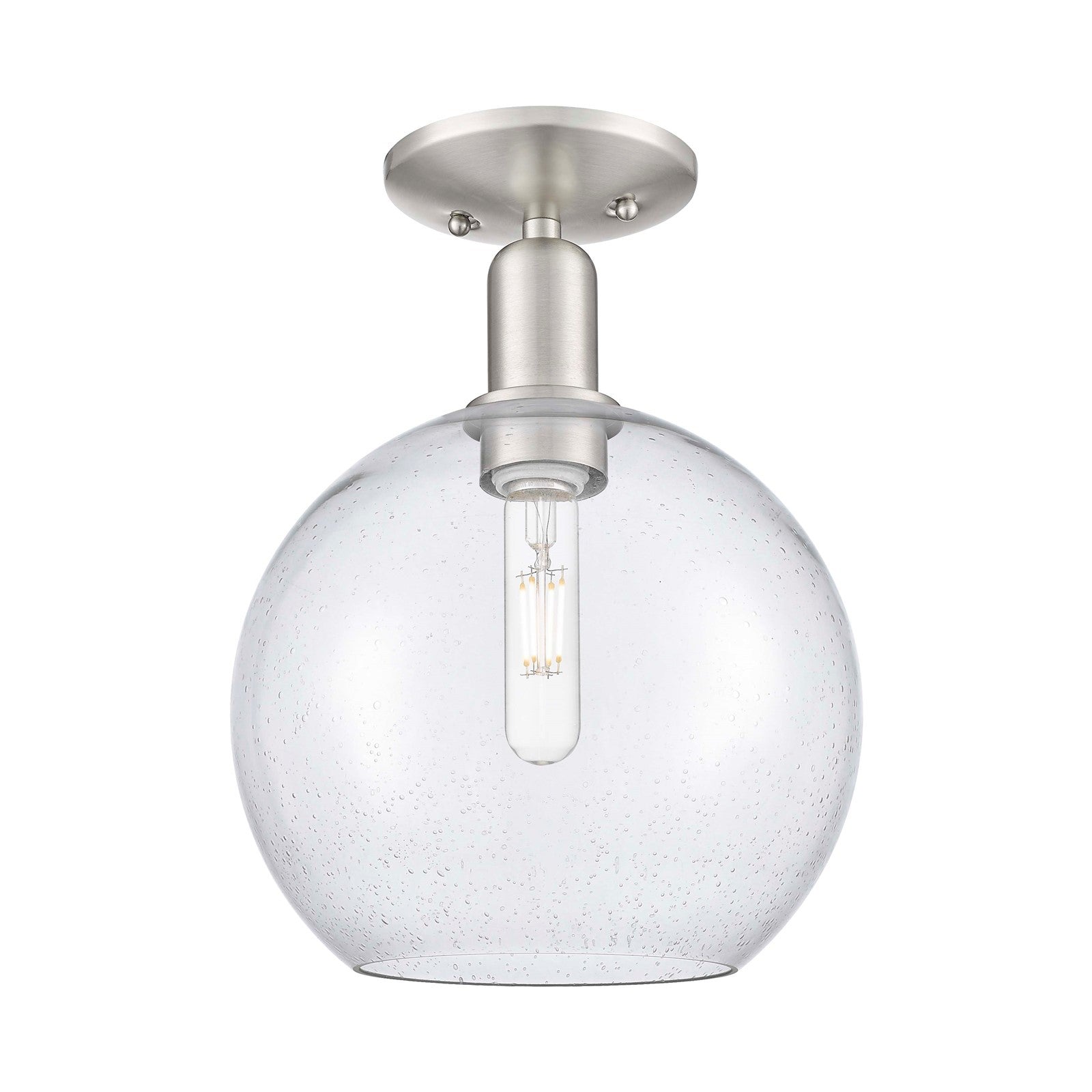 Innovations Athens 10in 1-Light Semi-Flush Mount | Industrial Brushed Satin Nickel Steel and Seedy Glass | Entryway & Hallway | Model 716-1C-SN-G124-10