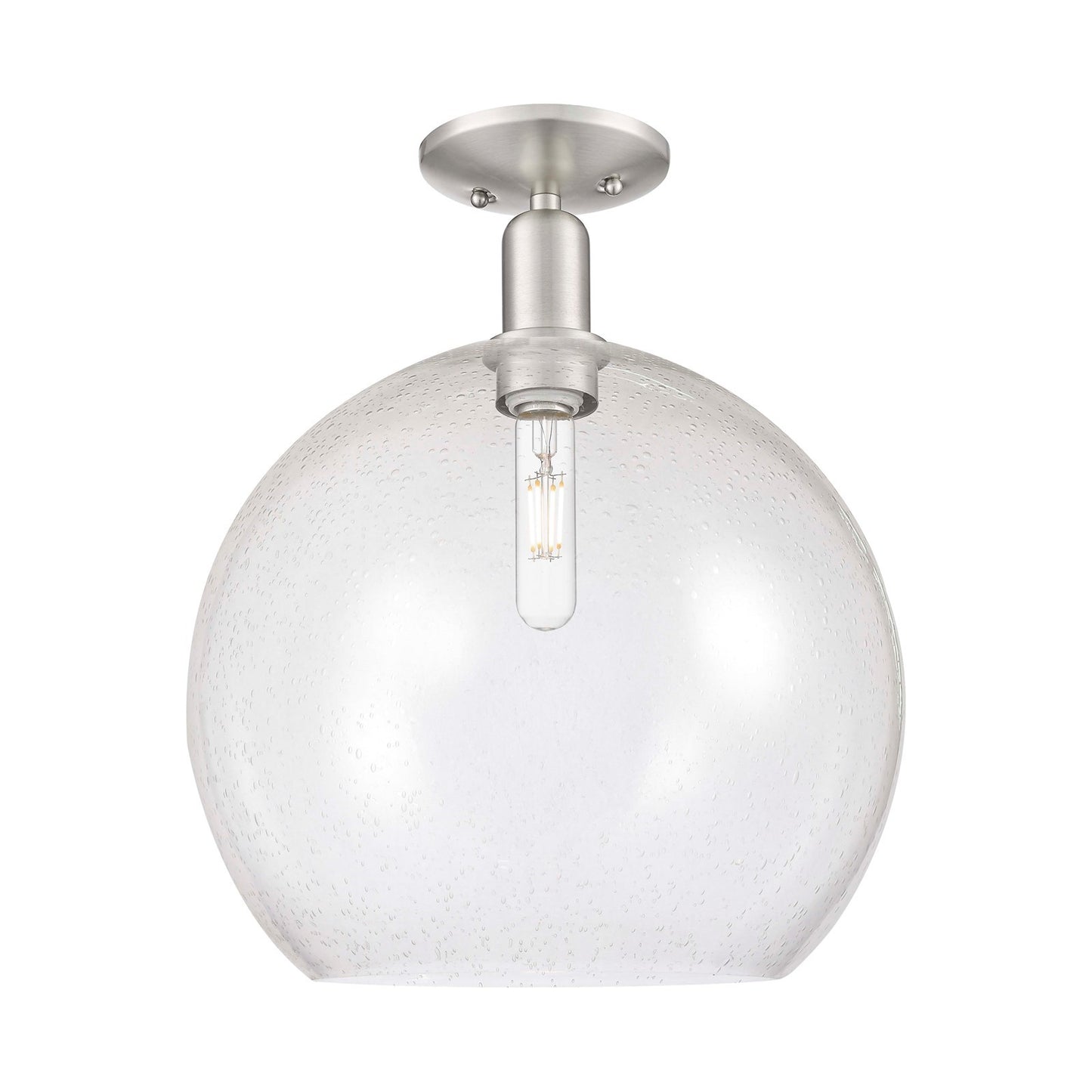 Innovations Athens 14in 1-Light Semi-Flush Mount | Industrial Brushed Satin Nickel and Seedy Glass | Entryway & Hallway | 13.75 | Model 716-1C-SN-G124-14