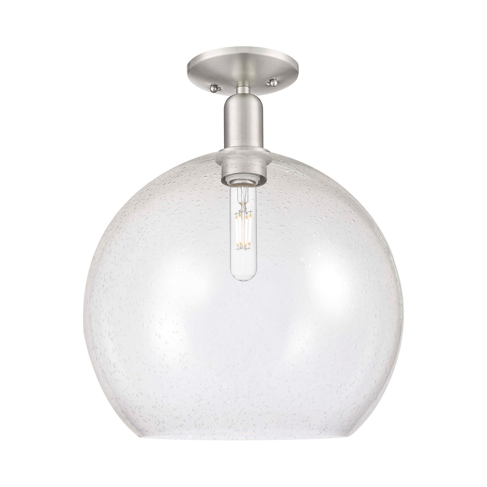 Innovations Athens 14in 1-Light Semi-Flush Mount | Industrial Brushed Satin Nickel and Seedy Glass | Entryway & Hallway | 13.75 | Model 716-1C-SN-G124-14