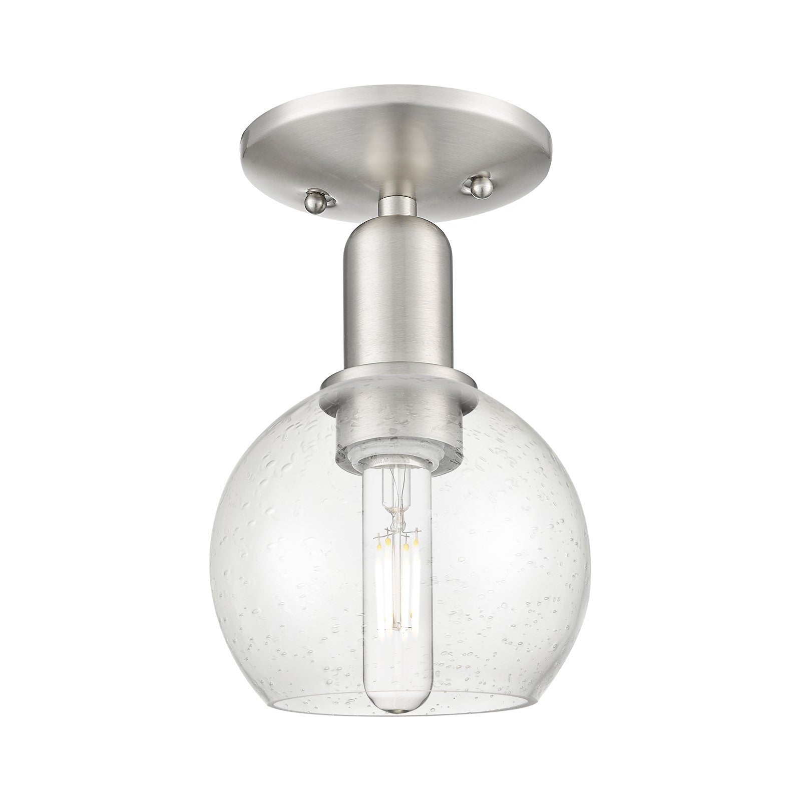 Innovations Athens 6in 1-Light Semi-Flush Mount | Industrial Brushed Satin Nickel and Seedy Glass | Entryway & Hallway | 5.88 x | Model 716-1C-SN-G124-6