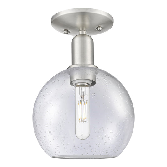 Innovations Athens 8in 1-Light Semi-Flush Mount | Industrial Brushed Satin Nickel Steel and Seedy Glass | Entryway & Hallway | 8 | Model 716-1C-SN-G124-8
